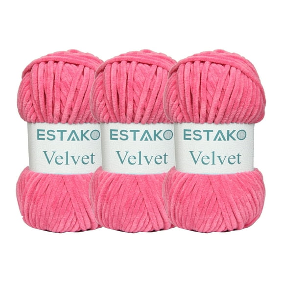 Estako Velvet (3- Skeins Pack) Chenille Blanket amigurumi Yarn for Crocheting and Knitting Super Bulky 3x100 gr (3x132 yds) (1330 - Hot Pink)