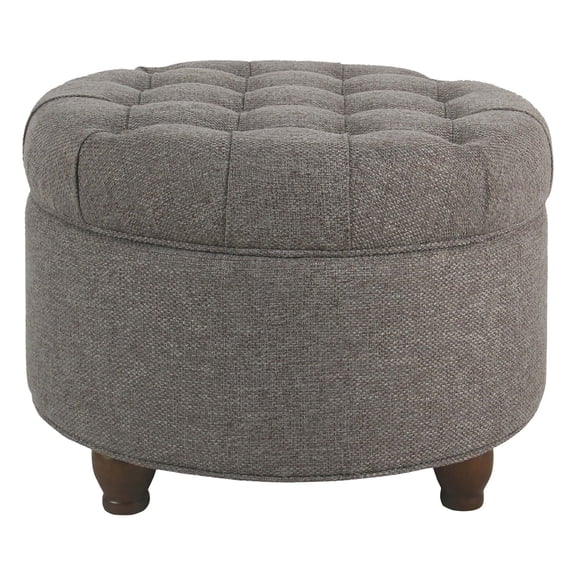 JERFIT Round Storage Ottoman with Lift Top, Dark Gray Upholstered Tufted Footstool Bench for Living Room