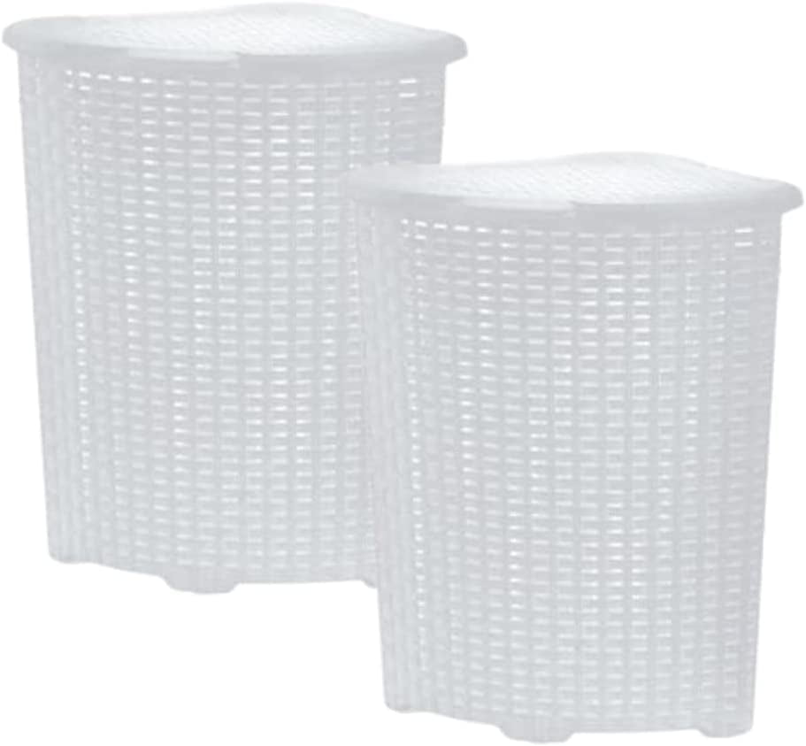 Superio 50L Wicker Plastic Corner Laundry Hamper with Lid White Smoke (2 Pack)