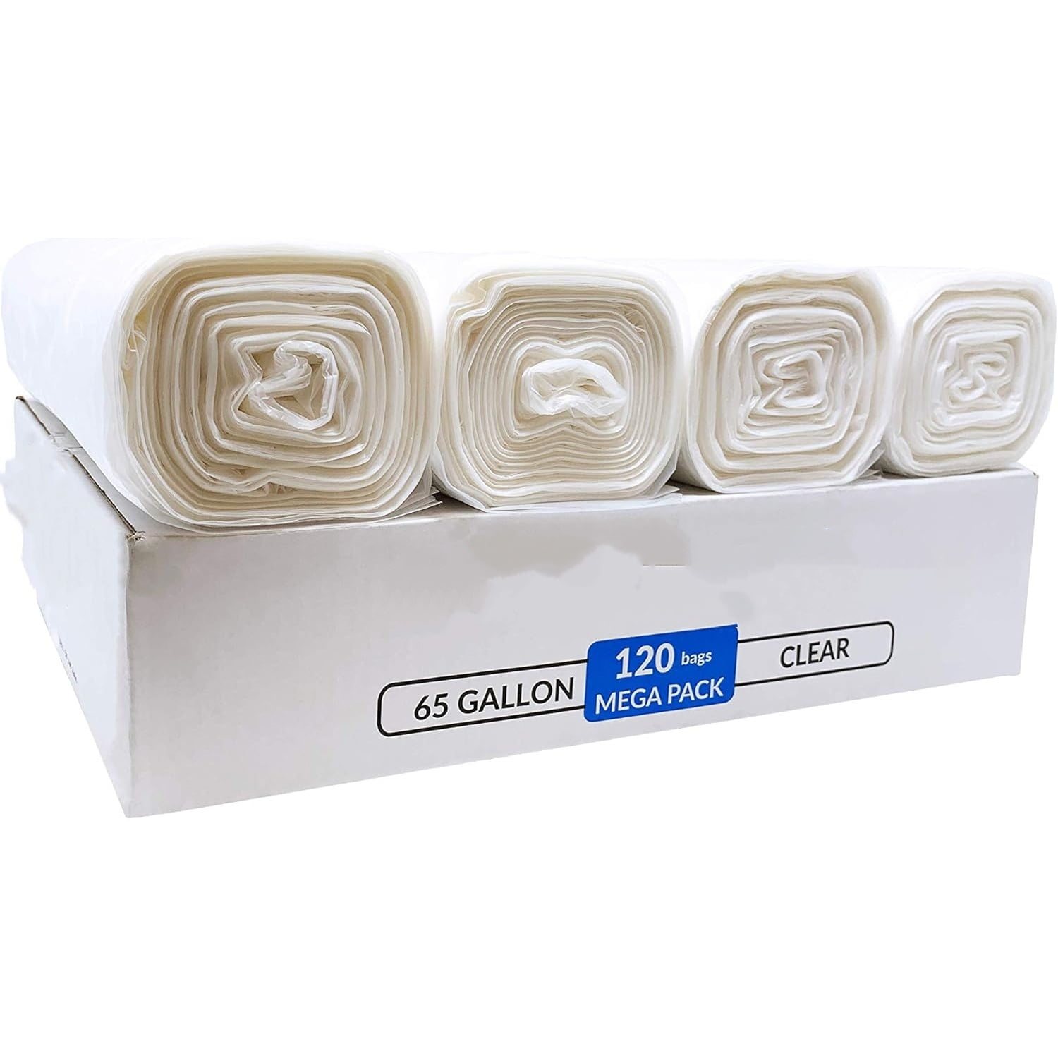 65 Gallon Trash Bags | 120 Count |  Heavy Duty | Bulk | Clear Multi-Use Garbage Bags