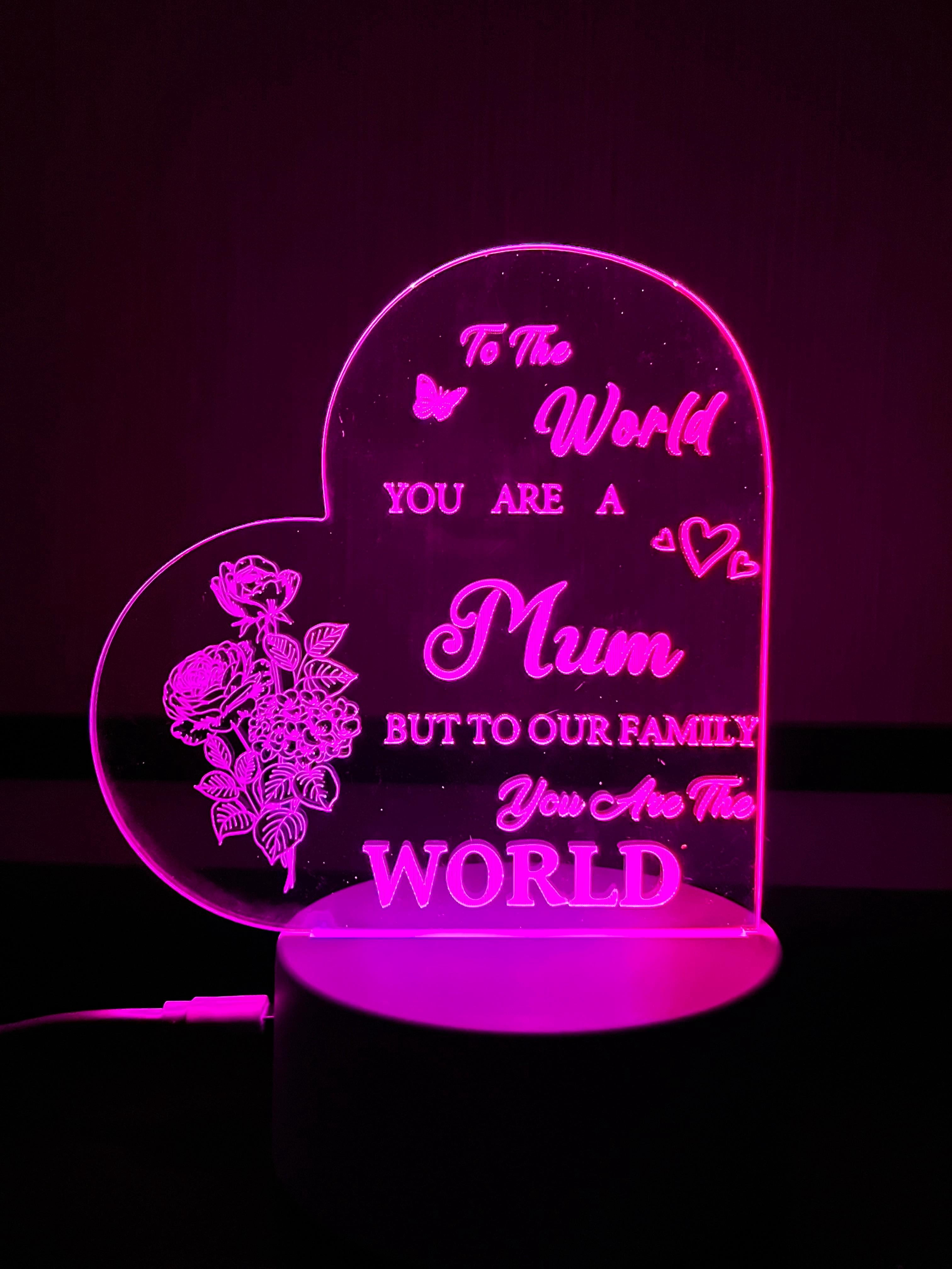 LED Night Light for Mom,  "Mum You Are the World" Night Light Lamp