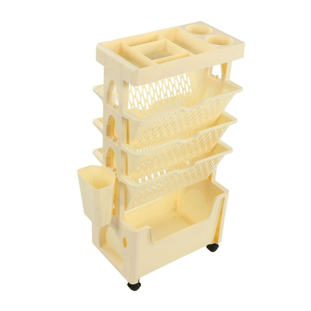 Movable Book Rack Large Capacity 5 Layer Thickened Rollers Multifunctional Bookshelf for Bedroom Living Room
