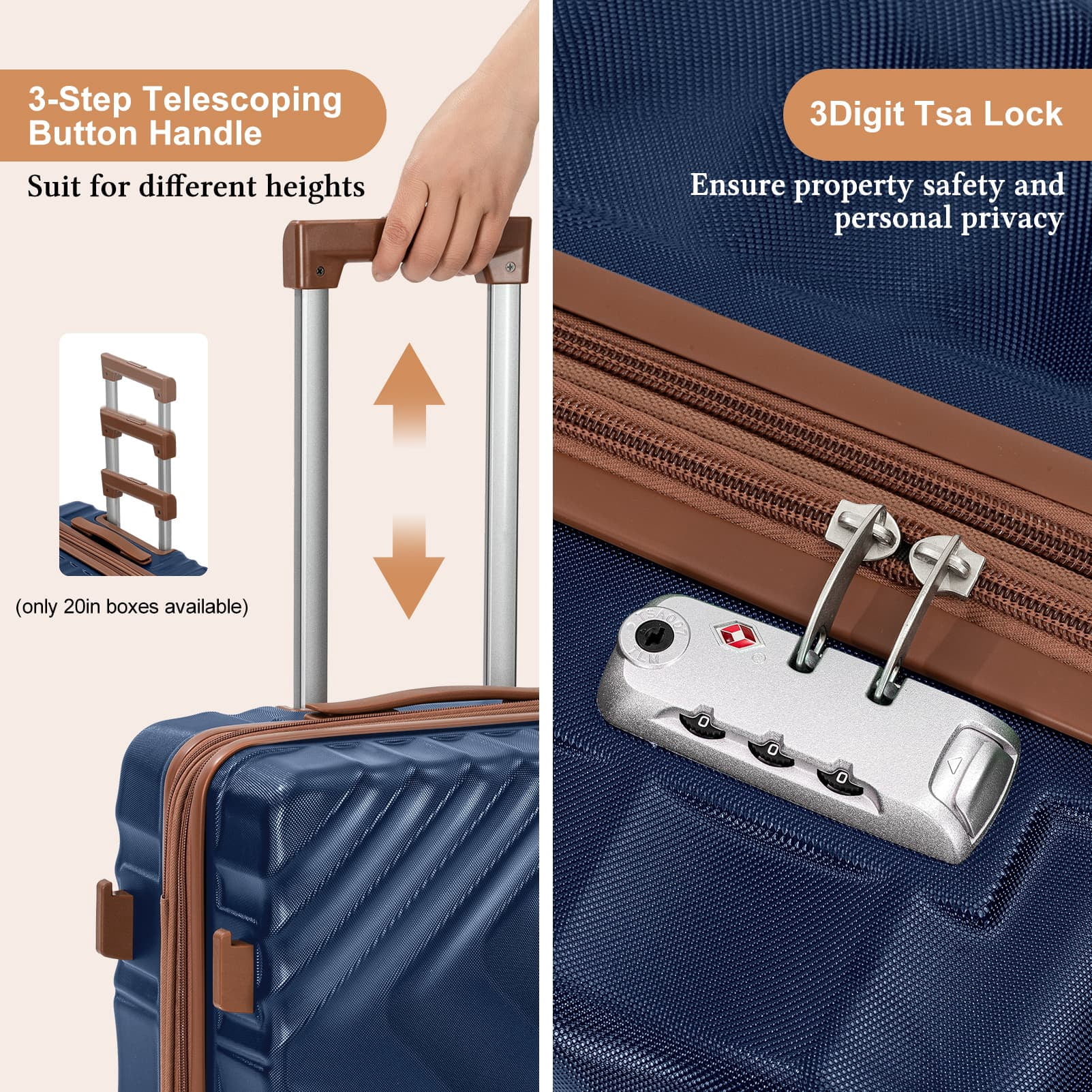Rosamo 5 Piece 20/24/28 Inch Hardside Luggage Set, Expandable Suitcase with Spinner Wheels & TSA Lock, Carry on Luggage Set with Travel Bags
