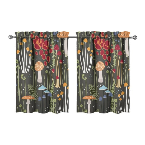 Mushroom (24) Kitchen Curtains - Vintage Tier Curtains for Bathroom Living RV Rod Pocket Window Drapes 36 Inch 2 Panels Set 28"x36" Window Treatment Tiers