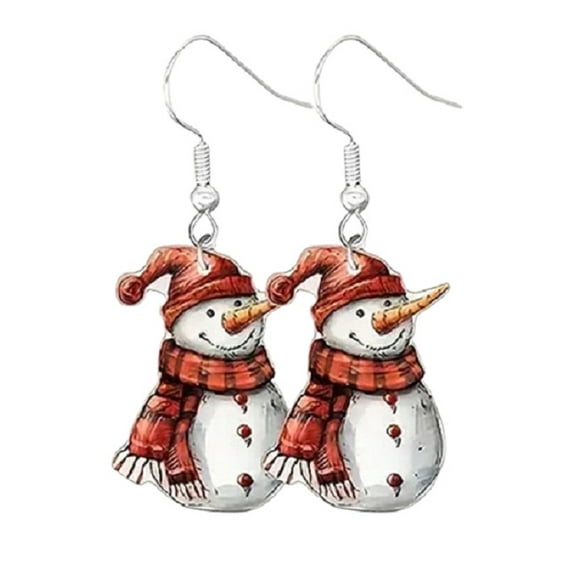 Snowman in plaid scarf Christmas Holiday Earrings