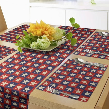 

Prehistoric Country Table Runner & Placemats Checkered Pattern in Navy Red with Stars National Loyalty Design Set for Dining Table Placemat 4 pcs + Runner 16 x90 Cream Navy Red by Ambesonne