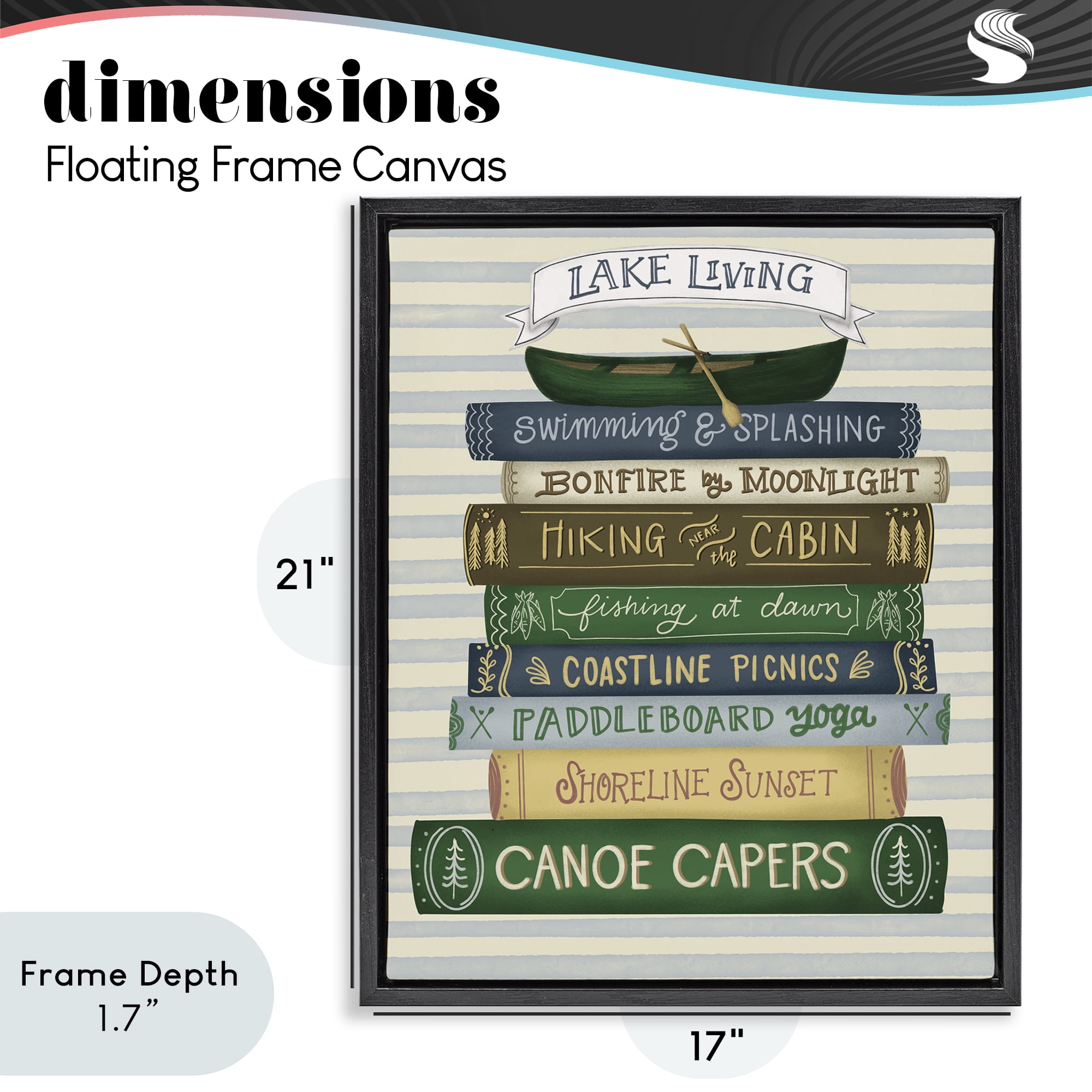 Stupell Industries Lake Living Books Black Framed Floater Canvas Wall Art, design by Giao Williams