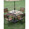 thumbnail image 3 of Outdoor Tablecloth with Umbrella Hole and Zipper, Vintage Gnomes Square Table Cloth 54x54 Inch Waterproof Tablecloth, Black Red Checkered Retro Art Picnic Table Cover for Patio Camping, 3 of 7