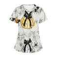 thumbnail image 5 of Stamzod Nursing Uniforms for Women Halloween Batss Pumpkin Printed Working Tee Shirts Short Sleeve Cross V Neck Scrub Tops with Pockets on Sale, 5 of 5