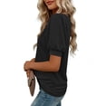 thumbnail image 6 of Ayolanni Solid T Shirts for Women Patchwork Collarless Short Sleeve V-Neck Blouse Workout Puff Plus Size Dressy Tees 2026 Summer Tops Black L, 6 of 7
