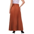 thumbnail image 4 of INSPIRE CHIC Women's Pleated Skirt Elastic High Waist Belted Flowy A-Line Maxi Skirt M Reddish Brown, 4 of 7