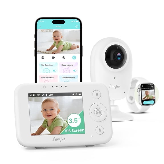 1080P WiFi Smart Video Baby Monitor,3.5" LCD & App Viewing,2-Way Audio,Night Vision,VOX,5 Lullabies,1500ft Range, Home Use,AI Baby Growth Album