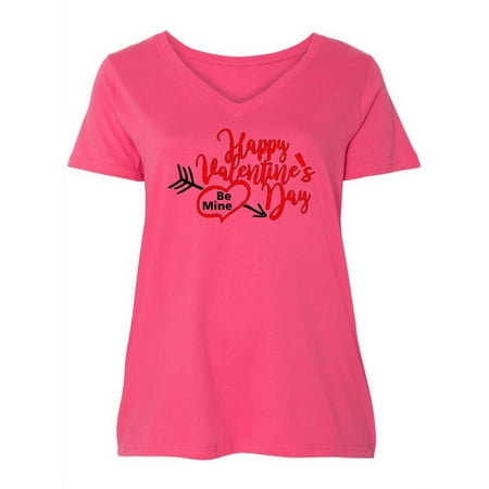 

Inktastic Happy Valentine s Day Be Mine with Heart and Arrow Women s Plus Size V-Neck