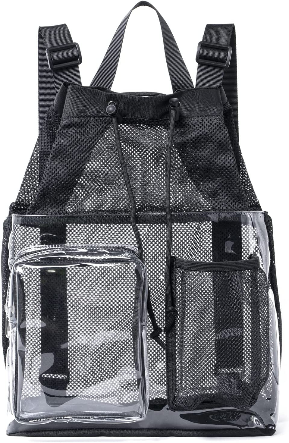 Clear Mesh Backpack for Beach Swimming Gym Travel, Drawstring Mesh Bag