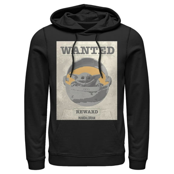 Men's Star Wars: The Mandalorian The Child Wanted Sign Pull Over Hoodie Black 3X Large