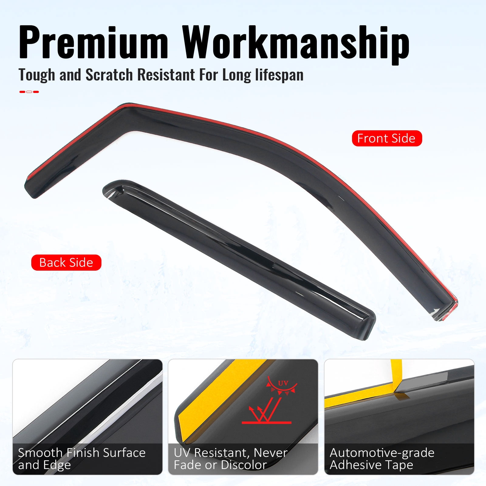 Ikon Motorsports In-Channel Window Visors Sun Shades Vent Rain Guards Deflectors for 2009-2014 Ford F-150 Crew Cab (SuperCrew) Acrylic Smoke/Tinted