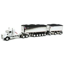 First Gear 1/64 White/Chrome Kenworth T800 w/ Chrome East Genesis II End Dump Trailers, DCP, 60-1571