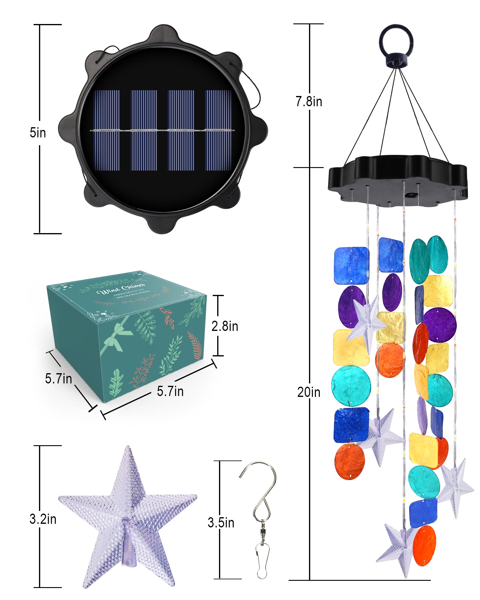 Toodour Solar Wind Chimes with Colorful Shells photo 3