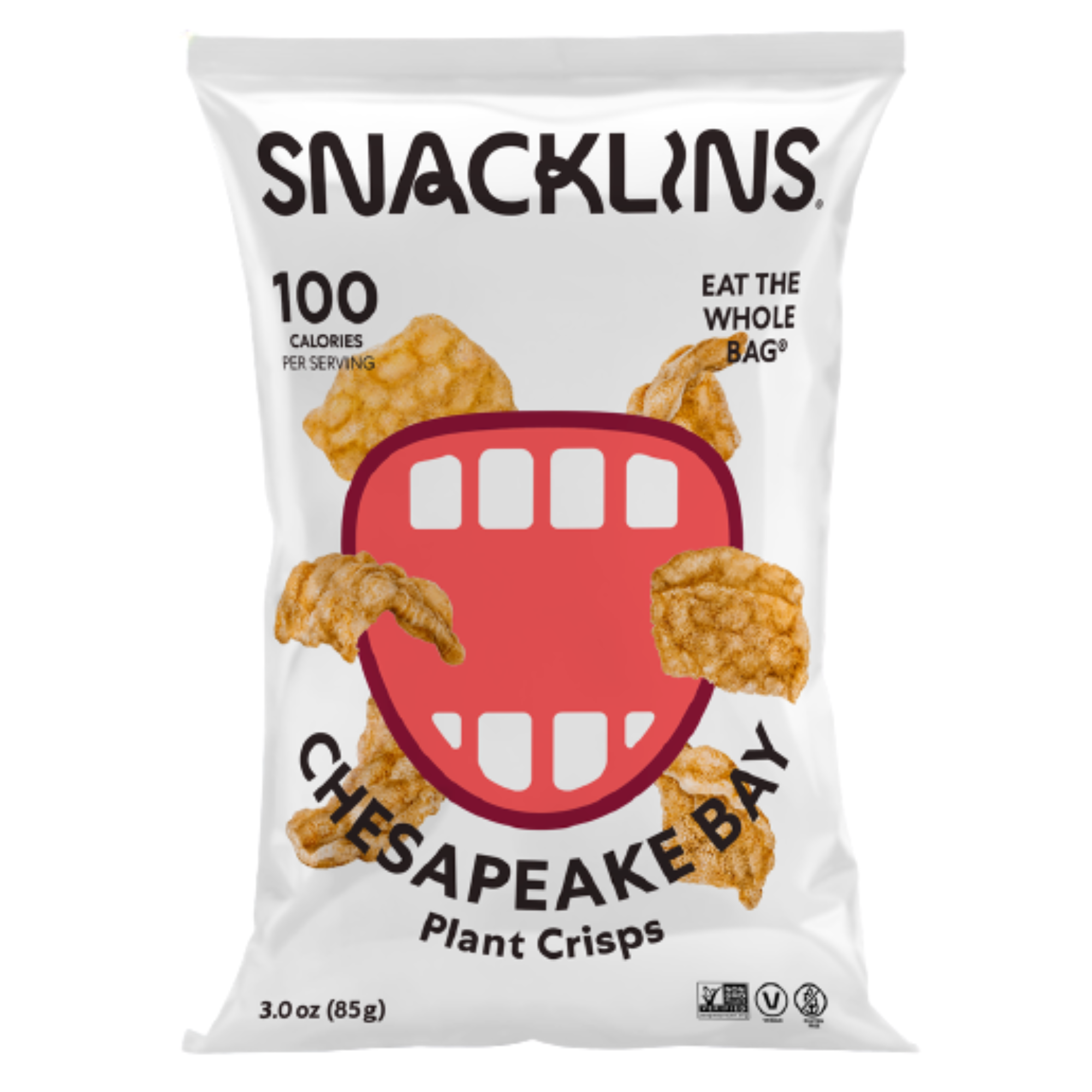 SNACKLINS Plant Based Crisps – Chesapeake Bay - Vegan Healthy Snacks - Gluten Free, Grain Free, Plant Based Crisps, 100% Kosher , Low Calorie - No Added Sugar, Crunchy, Puffed Snack - 3oz (6 Pack)