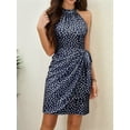 thumbnail image 4 of Women'S Summer Dress Dot Print Halter Neck Tie Waist Casual Zipper Back Sundress Vacation Beach Navy Blue M, 4 of 6