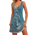 thumbnail image 1 of vestido casual de mujer con bolsillos vestido de playa boho de verano blusas florales para mujer camisetas vestido con cuello en v vestidos sin mangas sueltos verde / m, 1 of 7