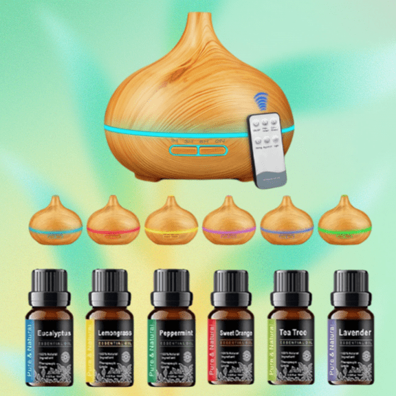 BRJSQJP 550ml Aroma Diffuser Wood Grain Ultrasonic Air Humidifier Cool 7 Color LED Light For Home Bedroom