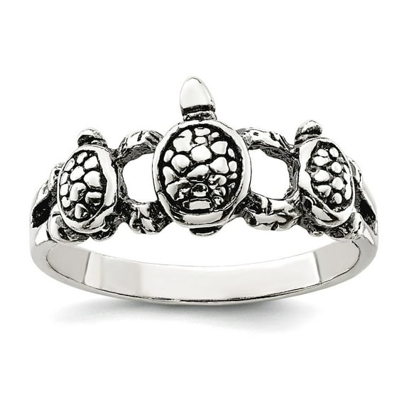 925 Sterling Silver Solid Polished Oxidized Antiqued Turtle Ring Size 8 2mm Wide Ring for Women
