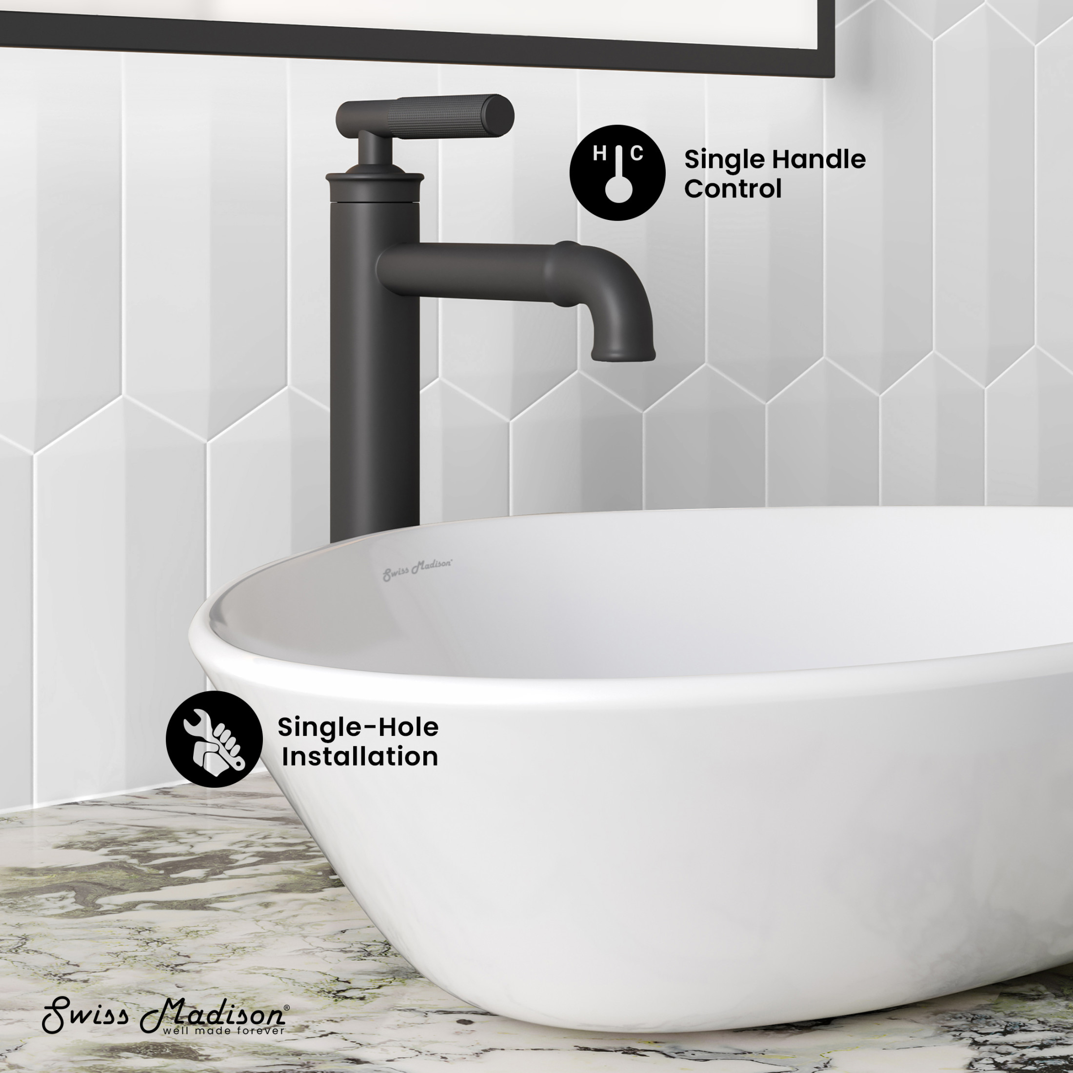 Avallon Single Hole, Single-Handle Sleek, High Arc Bathroom Faucet in Matte Black