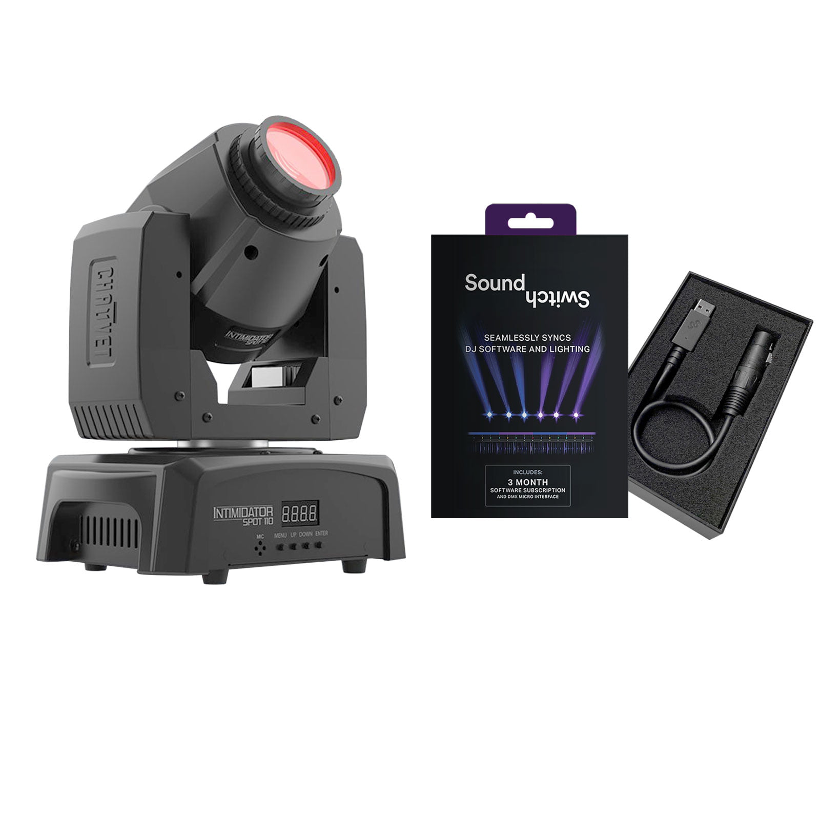 Chauvet DJ Intimidator Spot 110 LED Moving Head Spotlight with SoundSwitch  DMX Interface Package