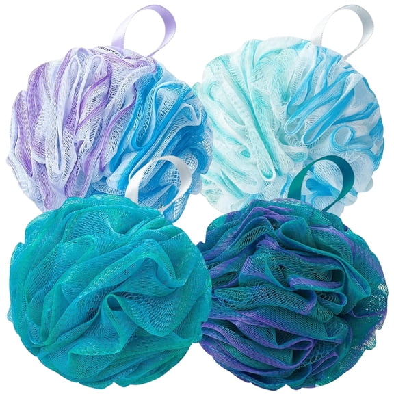 Livhil Shower Loofah Sponge 4 Pack, Bath Sponge Shower Pouf for Men Women, Loofa Bath Scrunchie, Exfoliator Body Bath Scrubber(4pcs)