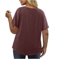 thumbnail image 6 of Plus Size Women's Plus Size Solid Color V Neck Short Sleeve Collar Blouse Tunic Top Casual Daily Wear Soft Comfy Outfits | CSEONE,Wine 5XL, 6 of 9