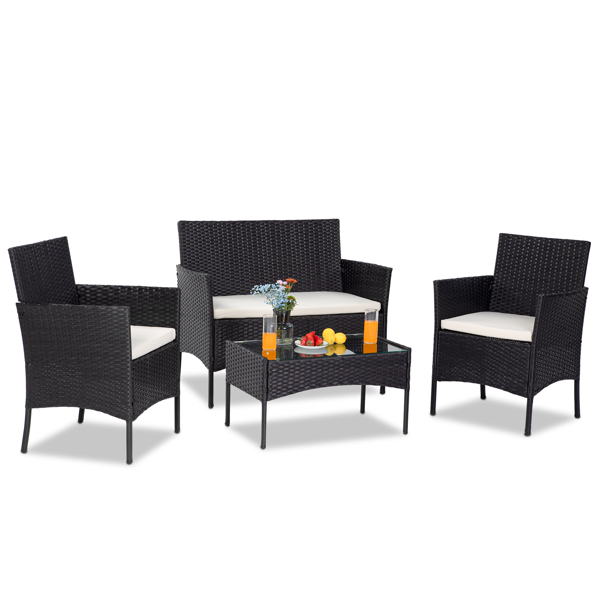 uhomepro 8-Piece Patio Bistro Set, Outdoor Furniture PE Rattan Wicker Patio Set, Porch Conversation Sets with Glass Coffee Table, Wicker Chair Set for Backyard Garden Lawn Poolside, Black - image 4 of 12