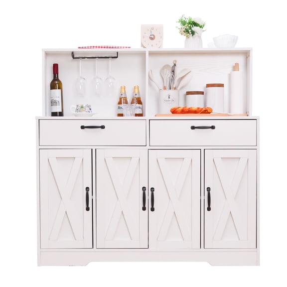 Walsport 47'' Coffee Bar Cabinet - Farmhouse Sideboard Buffet Cabinet with Storage - Kitchen Pantry Storage Cabinet with Doors and Shelves for Dining Room, Living Room, Kitchen (White))