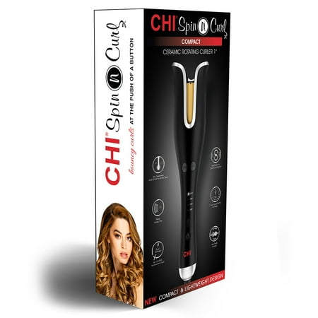 CHI Compact Spin N Curl Ceramic 1" Rotating Curling Iron, Matte Black
