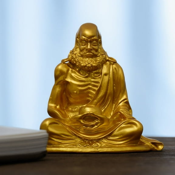 Handcrafted Bodhidharma Statue Golden Brass 2.56in Focus & Peace Spiritual Gift for Home Altar Decor