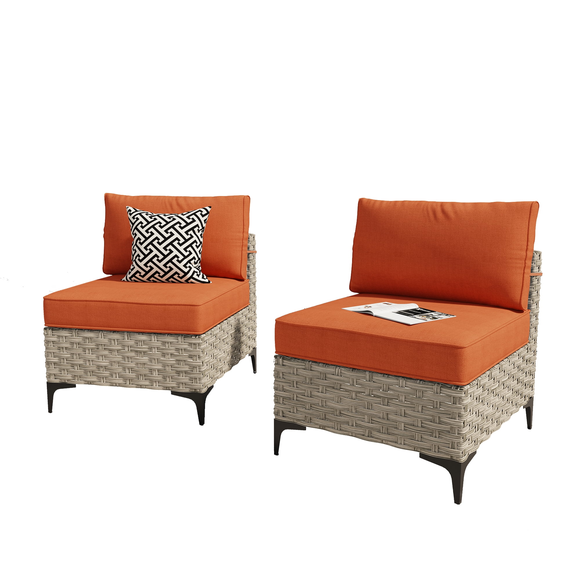 Ovios 2 Pieces Outdoor Patio Conversation Furniture Set Cushioned PE Rattan Wicker Chairs Set