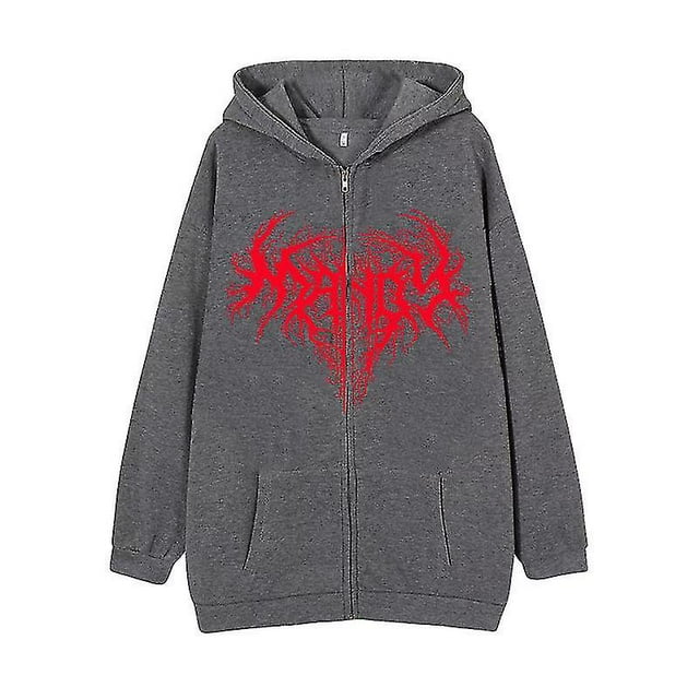 Dark Zip-up Sweatshirt Heart-shaped Tree Roots Hoodie Boned Hoodie High Street Hipster Sweatshirt Jacket