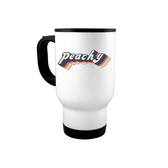 Peachy Coffee Mug, Peachy, Vintage Mugs, 70's Mug, 14oz Travel Mug, Peachy Cup, Gift For Her, Retro Coffee Cup, Retro Decor, Vintage Decor, White