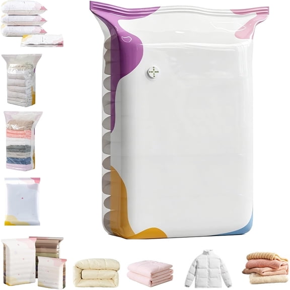 Hotyverty No-Pump Vacuum Storage Bags, New Cube Compression Space Saver Bags, Upgrade Large Storage Compression Bags No-Pump 3D Vacuum Storage Bags for Clothes, Comforters, Blankets (S:60*40*32cm)