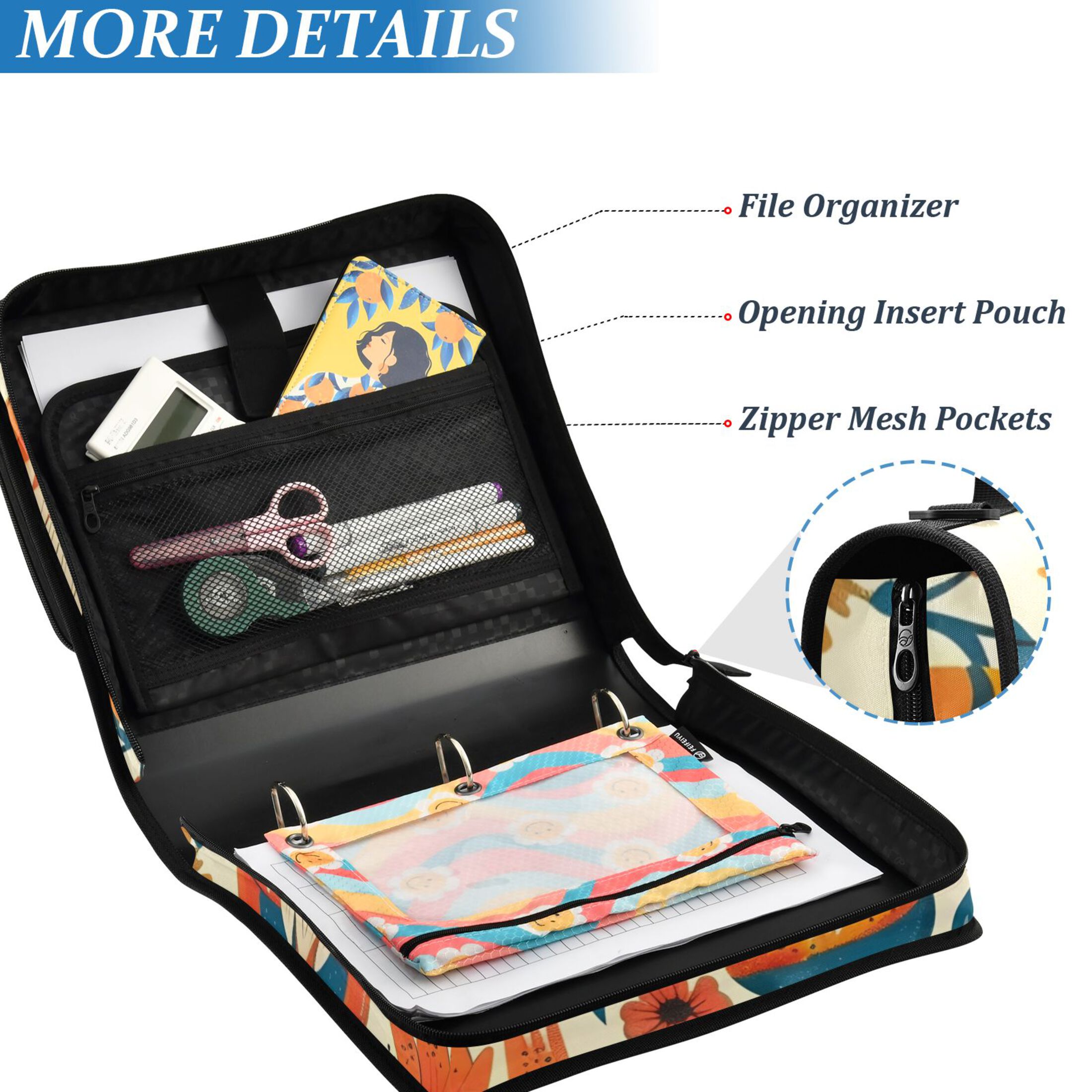 ALAZA Zipper Binder Gnomes and Floral 3 Ring Trapper Keeper File Folder Organizer Bag