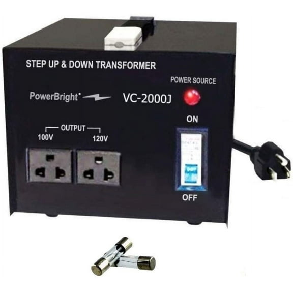 PowerBright 2000 Watts Japanese Voltage Transformers, Step Up and Down Japan Converter, Can be Used in 120 Volt and 100V Countries, Convert from 120V to 100V and 100V to 120V, Universal Outlet Socket