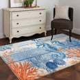thumbnail image 4 of Sea Corals Seahorse Washable Area Rugs 4'x6', Summer Beach Sea Stars Blue Wood Grain Low Pile Throw Living Room Rug Non-Slip Sturdy Edge Binding Carpet for Indoor Entryway Bedside Kitchen, 4 of 9