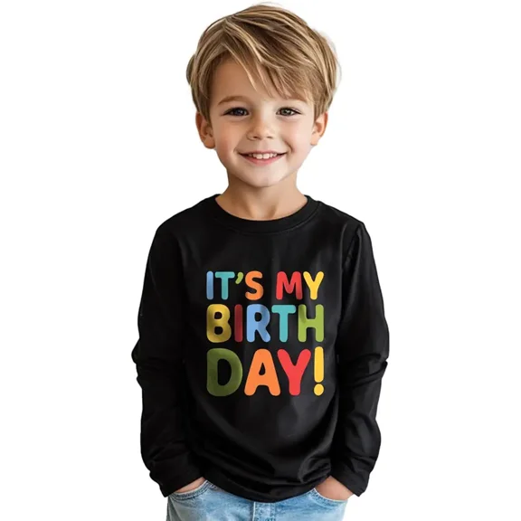 children’s wear Cute Colorful It's My Birthday Long Sleeve Graphic T-Shirt for Boys and Girls, Fun Birthday Party Outfit for Toddler and Kids