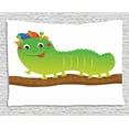 thumbnail image 1 of Caterpillar Tapestry, Green Bug with a Cap Walking on a Branch Baby Animal Illustration, Wall Hanging for Bedroom Living Room Dorm Decor, 80W X 60L Inches, Apple Green Brown Orange, by Ambesonne, 1 of 2