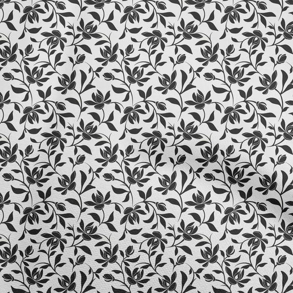 oneOone Cotton Poplin Twill White & Black Fabric Floral Silhouette Sewing Material Print Fabric By The Yard 56 Inch Wide