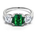 thumbnail image 2 of Gem Stone King 3.50 Cttw Green Nano Emerald and Moissanite 3 Stone Engagement Ring for Women | 925 Sterling Silver | Cushion 8MM | Three Stone Wedding Engagement Anniversary Ring for Women| Size 8, 2 of 5