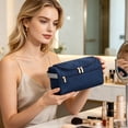 thumbnail image 5 of Cevemin Travel Toiletry Bag - Three-Zipper Waterproof Oxford Cloth Cosmetic Organizer with Portable Hook for Men and Women, Ideal Size 9.45x5.91x1.18in for Bathroom and Travel, 5 of 6
