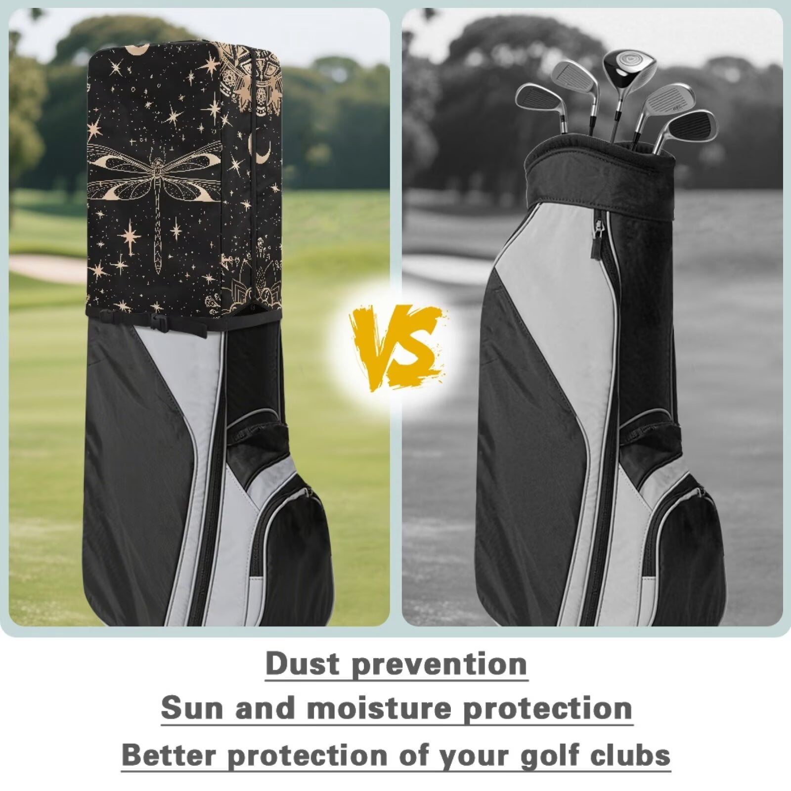 Chririnla Aesthetic Dragonfly Hood Golf Bag Cover Waterproof Hood with Snap Button Dust & UV Protection Universal Fit for Most Tour Bags, Cart Bags & Stand Bags