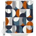thumbnail image 4 of Waterproof Shower Curtain, Orange Blue Geometric Polyester Fabric Bathroom Curtains with 12 Hooks, 72" W x 78" H, Retro Middle Century Northern Europe Quick-Drying Bathtub Curtain, 4 of 6