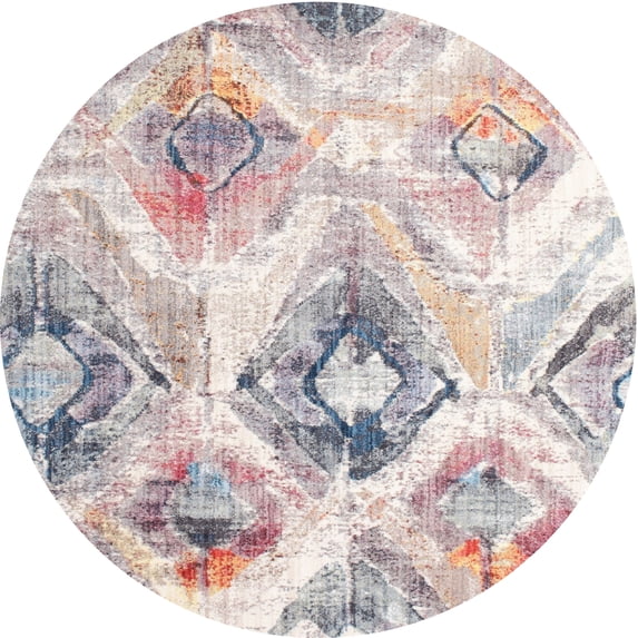 Ahgly Company Indoor Round Contemporary Dark White Beige Abstract Area Rugs, 6' Round